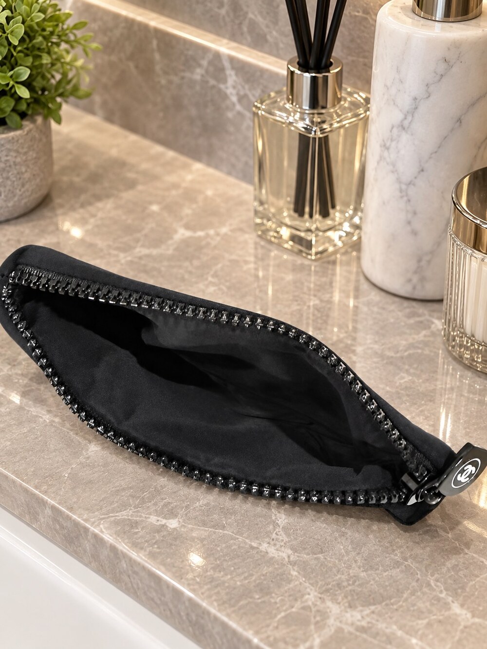 Chanel Black Zip Cosmetic Pouch | Small Beauty Organizer - Picture 5 of 6